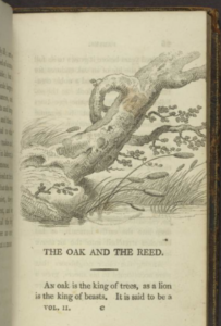 Image of a page in a book of Aesop's Fables of the Oak and the Reed